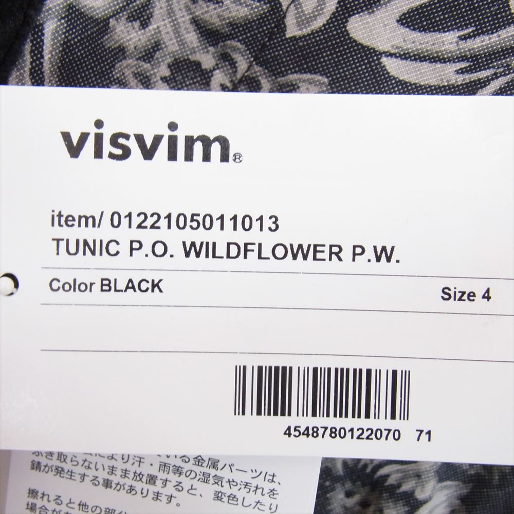 VISVIM ビズビム 22SS 0122105011013 TUNIC P.O. WILDFLOWER P.W. チュニック プルオーバー 長袖 シャツ ブラック系 4【極上美品】【中古】