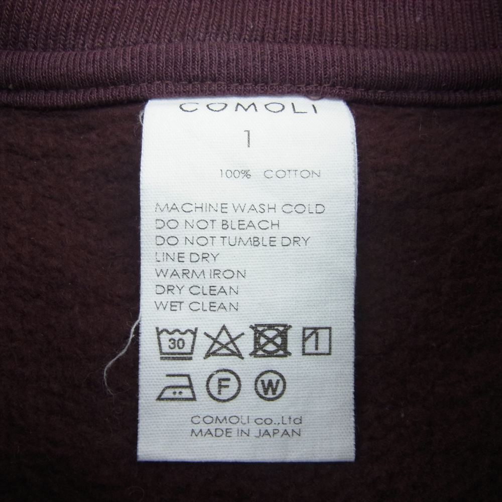 COMOLI コモリ 23AW Y03-05002 コットン吊裏毛 クルーネック スウェット トレーナー Burgundy  バーガンディ系 1【中古】