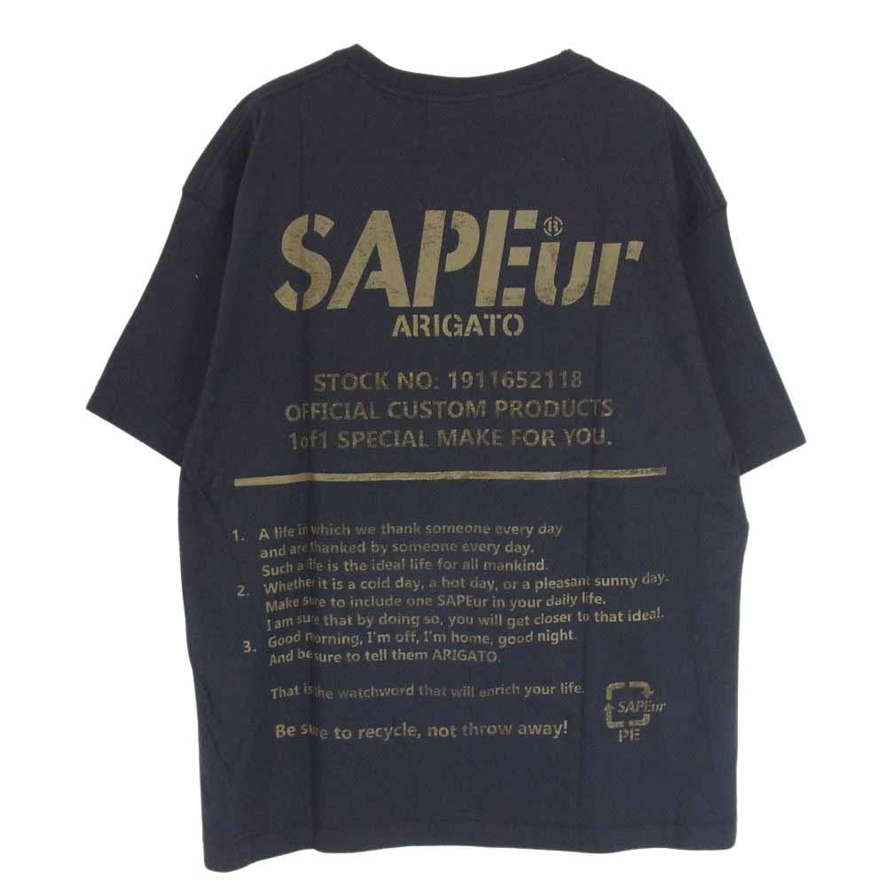 サプール ロゴ プリント 丸首 クルーネック Tシャツ 半袖 ブラック系 L【新古品】【未使用】【中古】