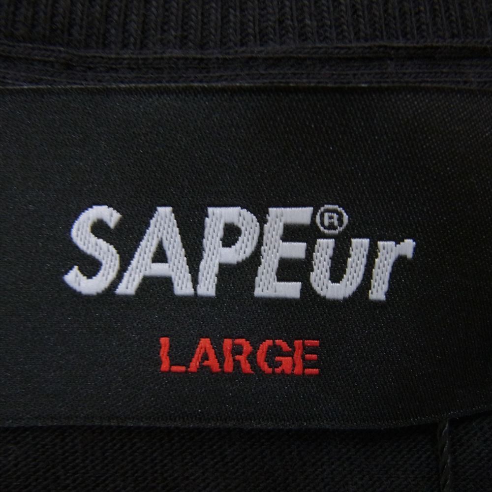 サプール ロゴ プリント 丸首 クルーネック Tシャツ 半袖 ブラック系 L【新古品】【未使用】【中古】