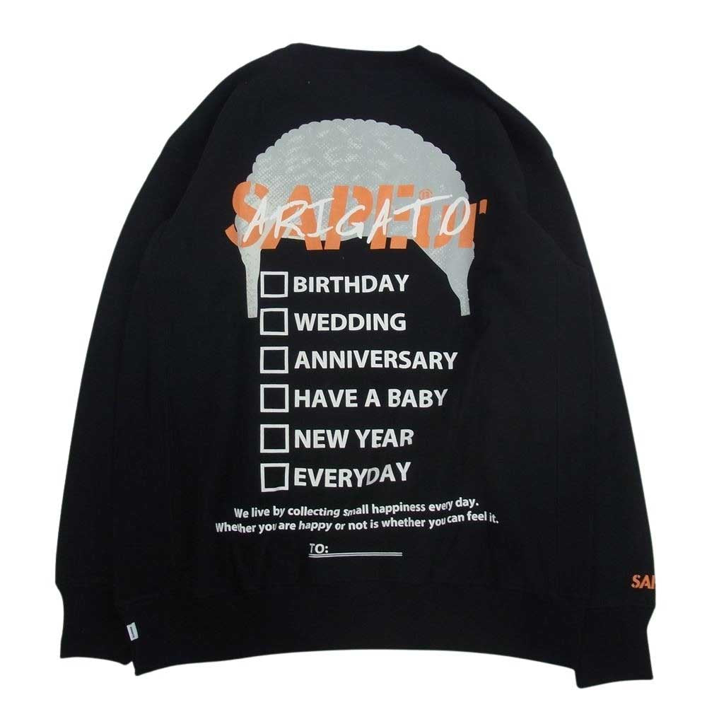サプール A0023-424 Everyday HAPPY エブリデイ ハッピー セット プリント スウェット クルーネック ソックス 靴下 2点 セット  ブラック系 XL【新古品】【未使用】【中古】