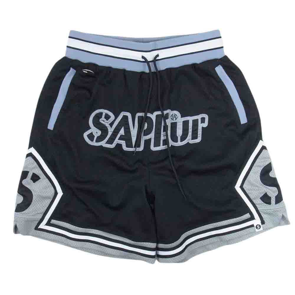 サプール MESH BASKET SHORTS メッシュ バスケットボール ロゴ ショーツ ハーフパンツ ブラック系 L【中古】