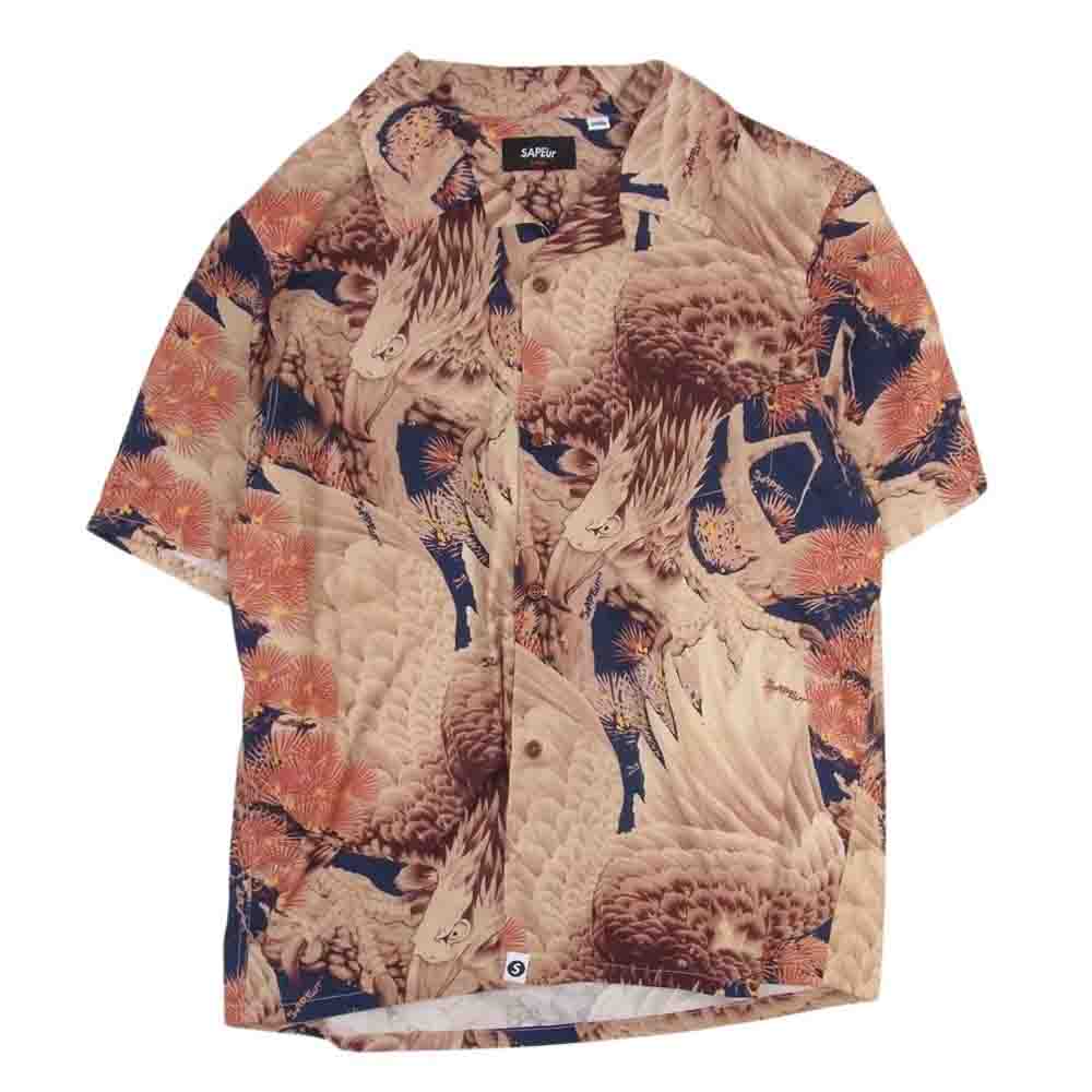 サプール 大鷲 イーグル 半袖 アロハ シャツ ブラウン系 L【中古】