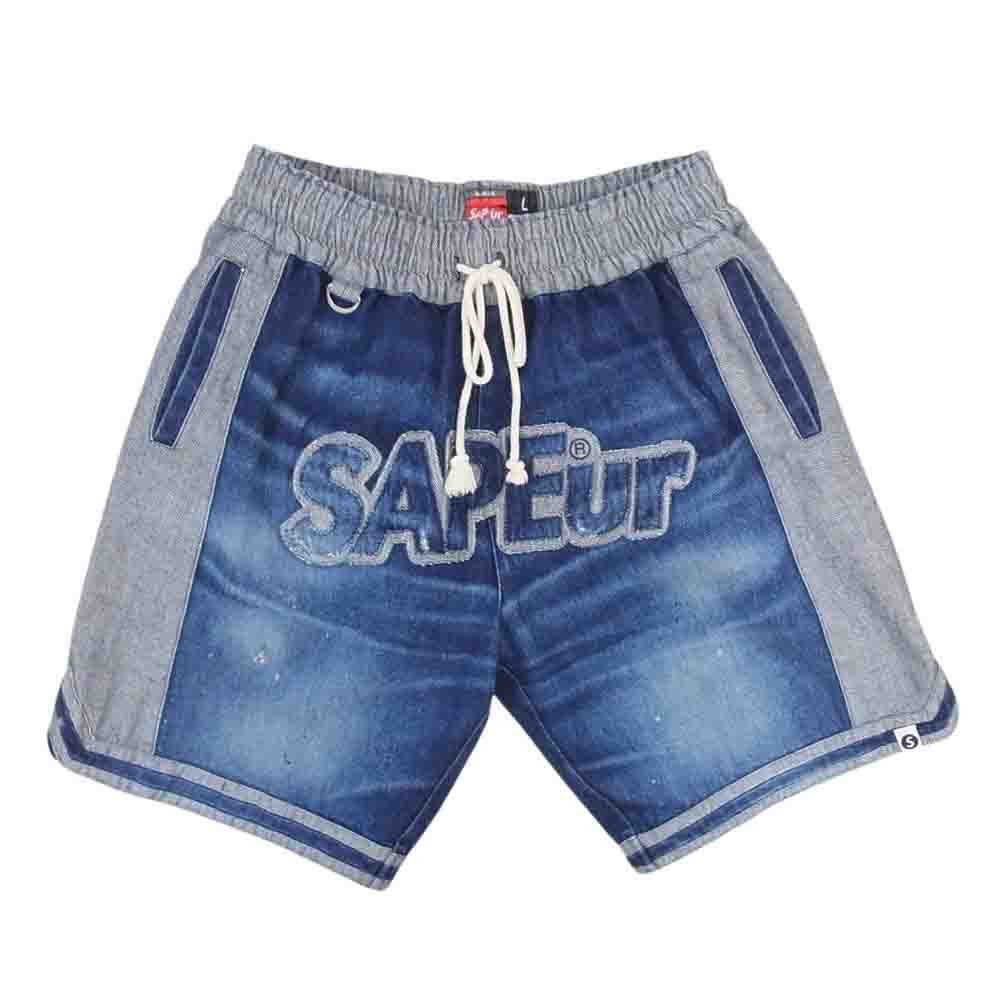 サプール DENIM BASKET SHORTS デニム バスケットボール ロゴ ショーツ ハーフパンツ インディゴブルー系 L【中古】