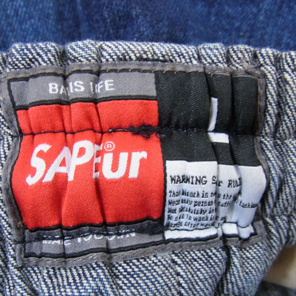 サプール DENIM BASKET SHORTS デニム バスケットボール ロゴ ショーツ ハーフパンツ インディゴブルー系 L【中古】