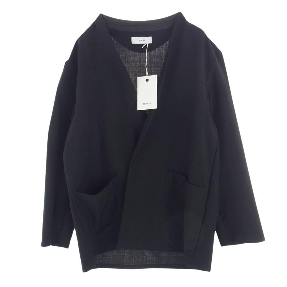 marka マーカ M23A-09JK01C LAPELLESS SHIRT JACKET ウールモヘヤトロピカル ラペルレス ノーカラー シャツ ジャケット ブラック系 1【中古】