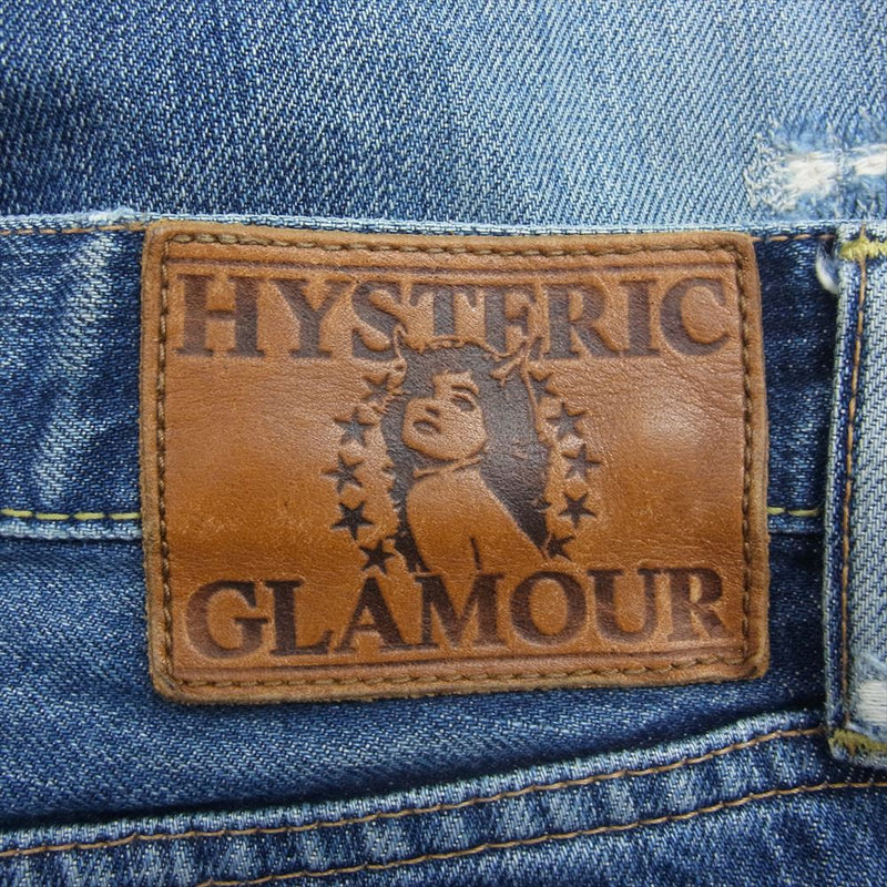 HYSTERIC GLAMOUR ヒステリックグラマー ボタンフライ スタッズ ダメージ リペア ストレート デニム パンツ インディゴブルー系 30【中古】