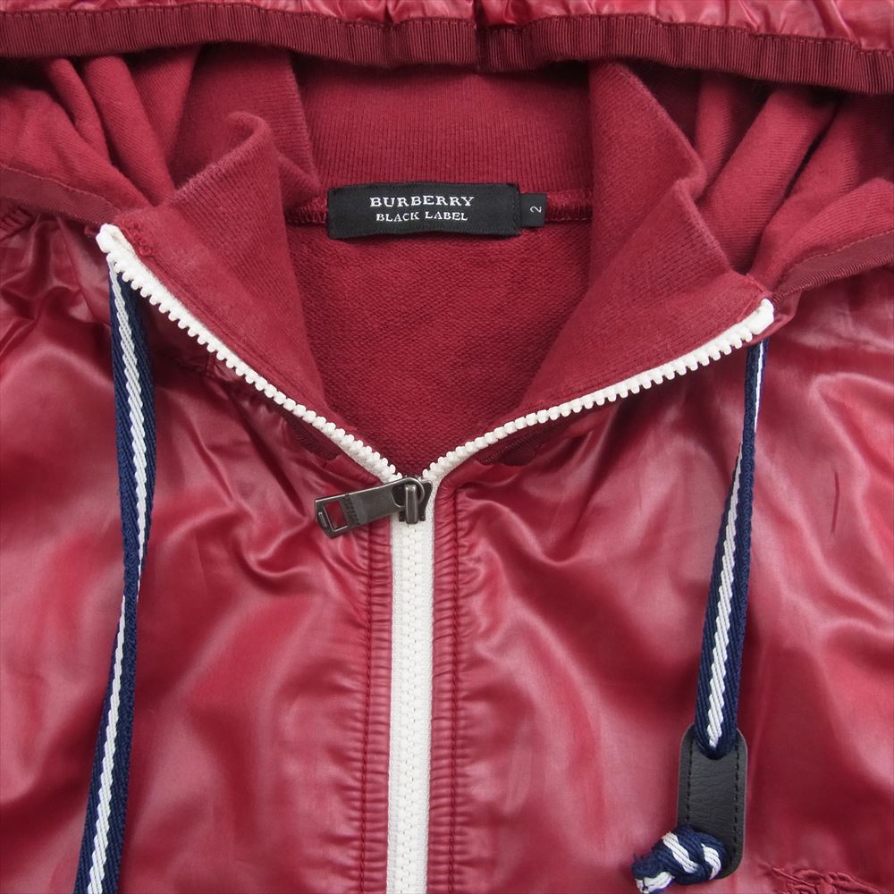 BURBERRY BLACK LABEL バーバリーブラックレーベル D1P06-605-18 コットン ナイロン 切替 フード ベスト レッド系 2【中古】