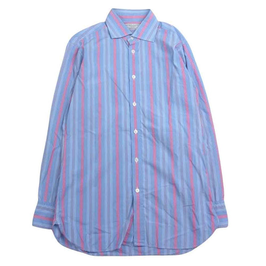 ターンブル＆アッサー イギリス製 ワイドカラー ロンドン ストライプ 長袖 シャツ ブルー系 15.5【中古】