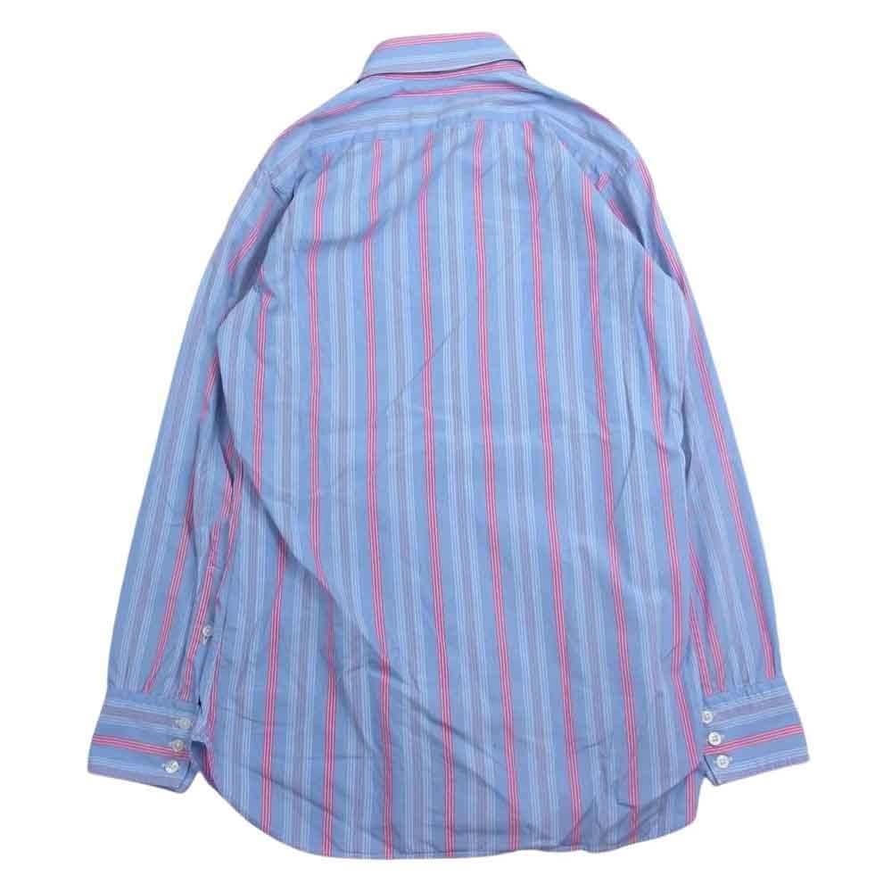 ターンブル＆アッサー イギリス製 ワイドカラー ロンドン ストライプ 長袖 シャツ ブルー系 15.5【中古】