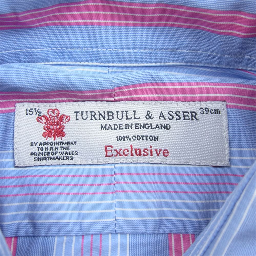 ターンブル＆アッサー イギリス製 ワイドカラー ロンドン ストライプ 長袖 シャツ ブルー系 15.5【中古】