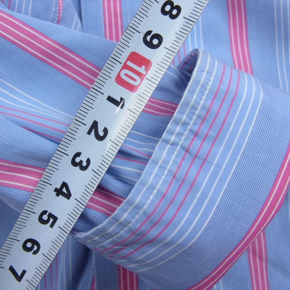 ターンブル＆アッサー イギリス製 ワイドカラー ロンドン ストライプ 長袖 シャツ ブルー系 15.5【中古】