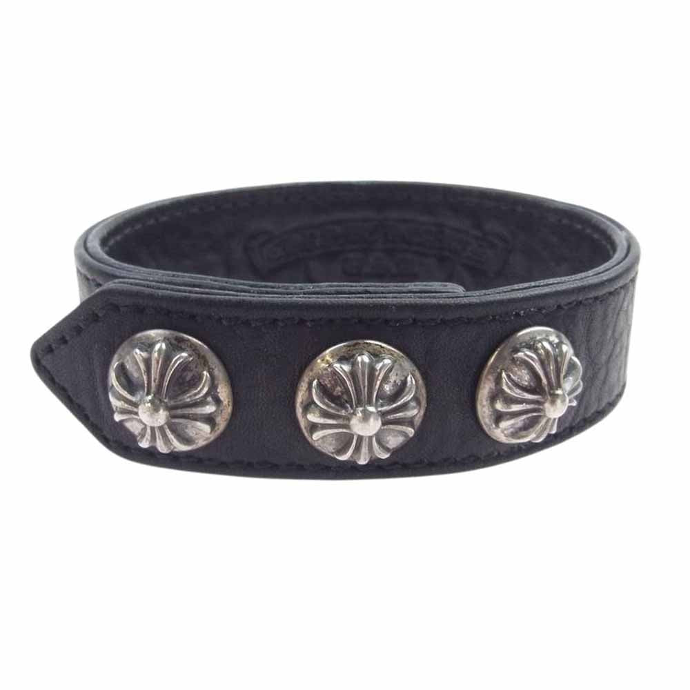 CHROME HEARTS クロムハーツ（原本無） 3BTN 2SNP クロスボール 3ボタン 2スナップ レザーブレスレット ブラック系【中古】