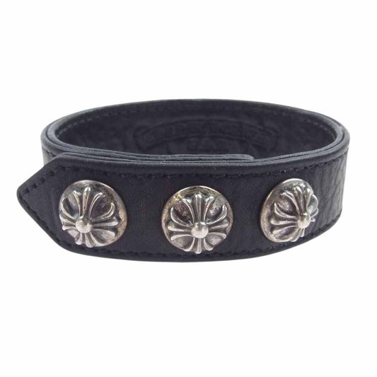 CHROME HEARTS クロムハーツ（原本無） 3BTN 2SNP クロスボール 3ボタン 2スナップ レザーブレスレット ブラック系【中古】