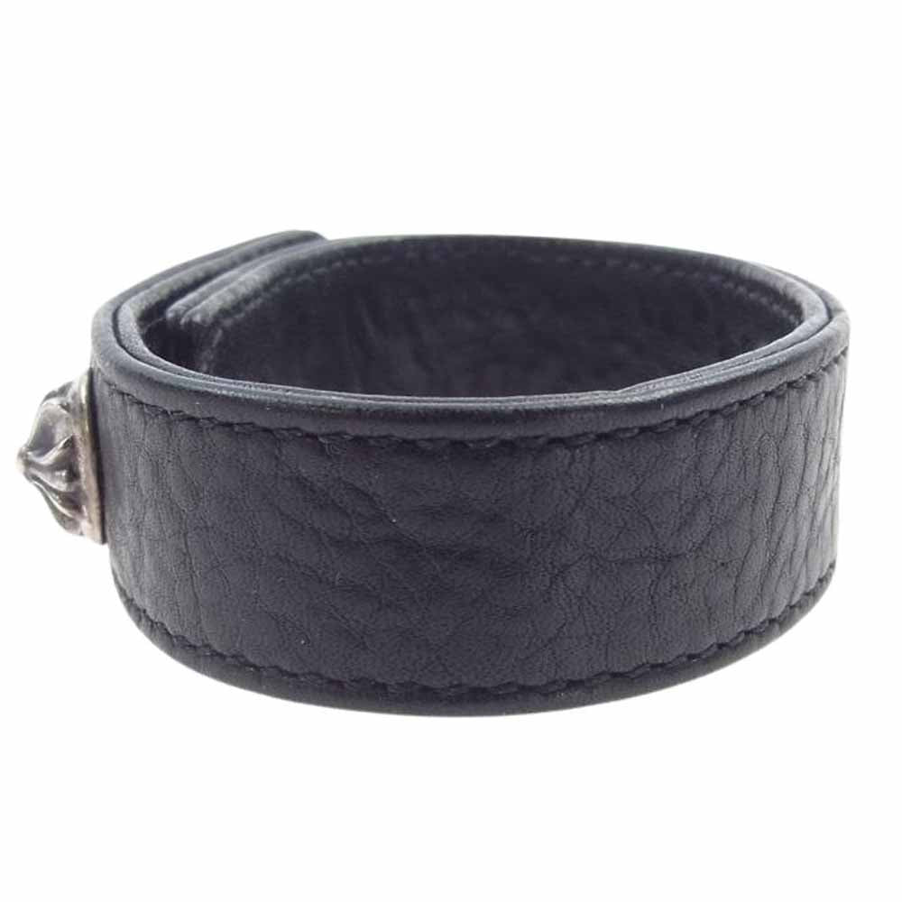 CHROME HEARTS クロムハーツ（原本無） 3BTN 2SNP クロスボール 3ボタン 2スナップ レザーブレスレット ブラック系【中古】