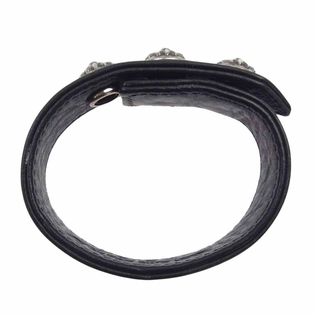 CHROME HEARTS クロムハーツ（原本無） 3BTN 2SNP クロスボール 3ボタン 2スナップ レザーブレスレット ブラック系【中古】
