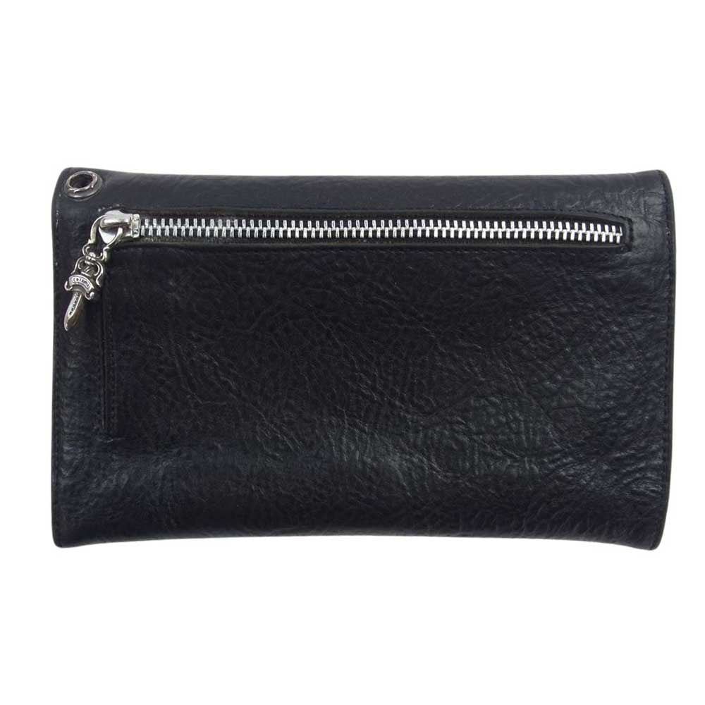 CHROME HEARTS クロムハーツ（原本無） AMS購入証明書付属 WAVE CROSS BUTTON ウェーブ クロスボタン レザー ロングウォレット 長財布 ブラック系【中古】