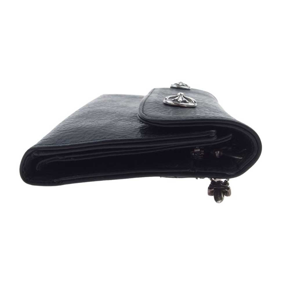 CHROME HEARTS クロムハーツ（原本無） AMS購入証明書付属 WAVE CROSS BUTTON ウェーブ クロスボタン レザー ロングウォレット 長財布 ブラック系【中古】