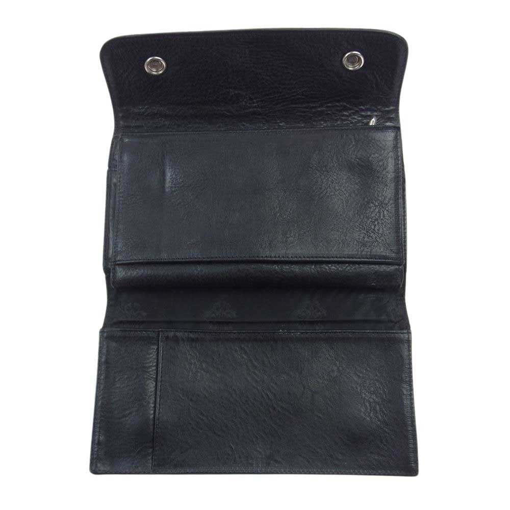 CHROME HEARTS クロムハーツ（原本無） AMS購入証明書付属 WAVE CROSS BUTTON ウェーブ クロスボタン レザー ロングウォレット 長財布 ブラック系【中古】