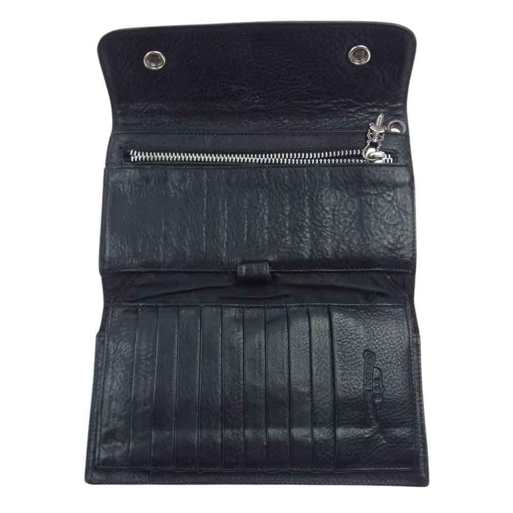 CHROME HEARTS クロムハーツ（原本無） AMS購入証明書付属 WAVE CROSS BUTTON ウェーブ クロスボタン レザー ロングウォレット 長財布 ブラック系【中古】
