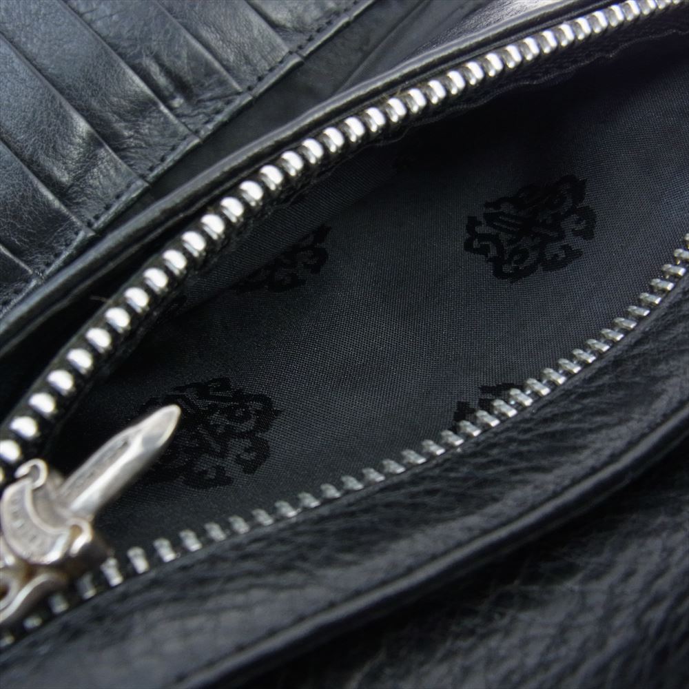 CHROME HEARTS クロムハーツ（原本無） AMS購入証明書付属 WAVE CROSS BUTTON ウェーブ クロスボタン レザー ロングウォレット 長財布 ブラック系【中古】