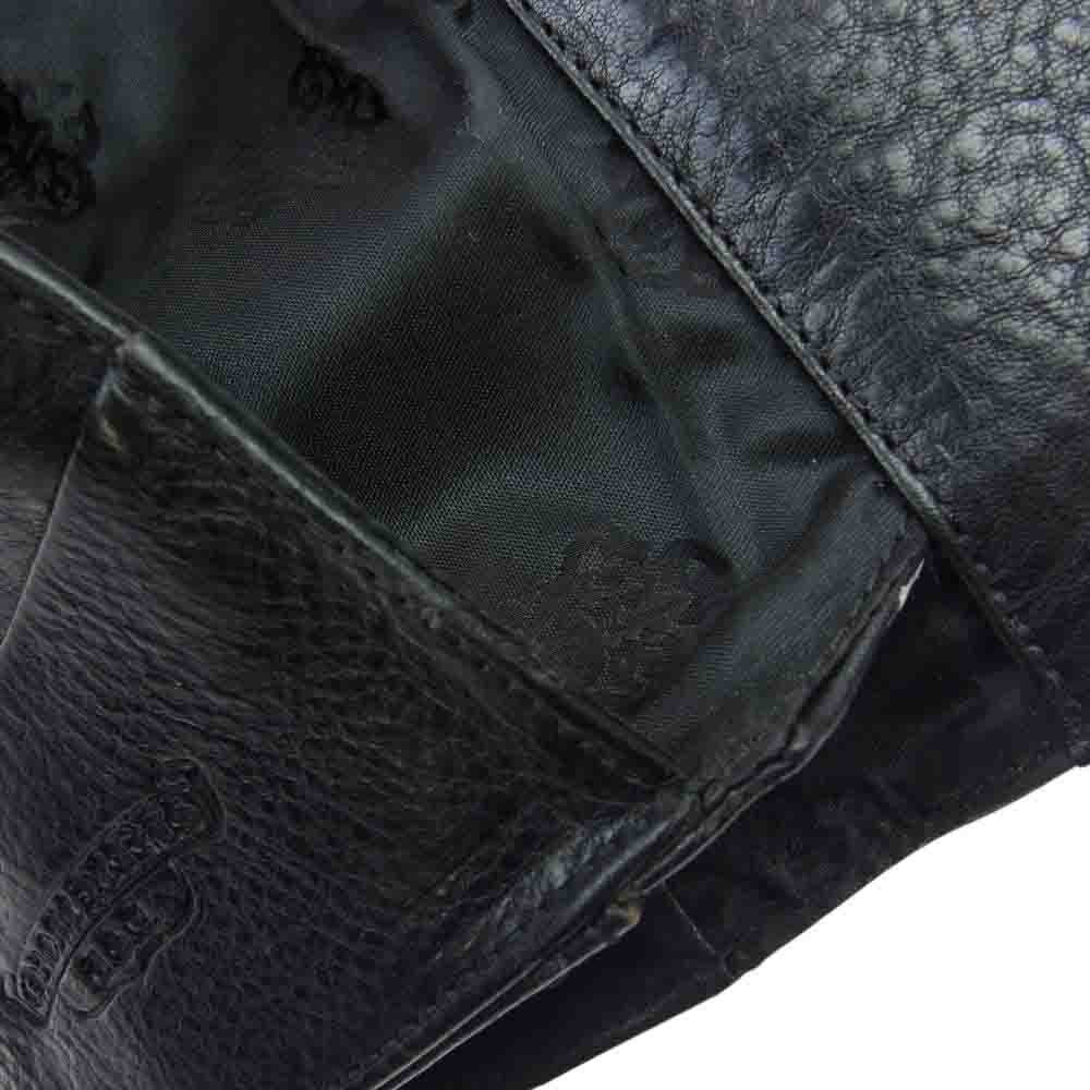 CHROME HEARTS クロムハーツ（原本無） AMS購入証明書付属 WAVE CROSS BUTTON ウェーブ クロスボタン レザー ロングウォレット 長財布 ブラック系【中古】