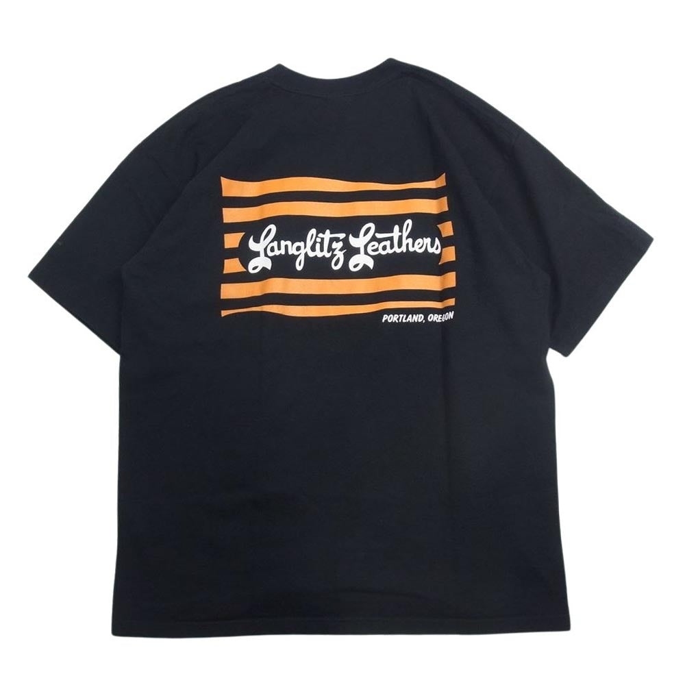 LANGLITZ LEATHERS ラングリッツレザーズ アメリカ製 バックプリント 半袖 Tシャツ ブラック系 XL【中古】