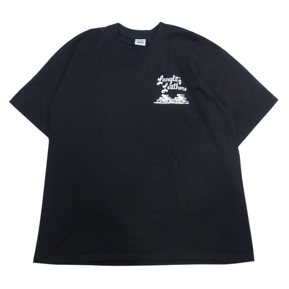 LANGLITZ LEATHERS ラングリッツレザーズ アメリカ製 バックプリント 半袖 Tシャツ ブラック系 XL【中古】
