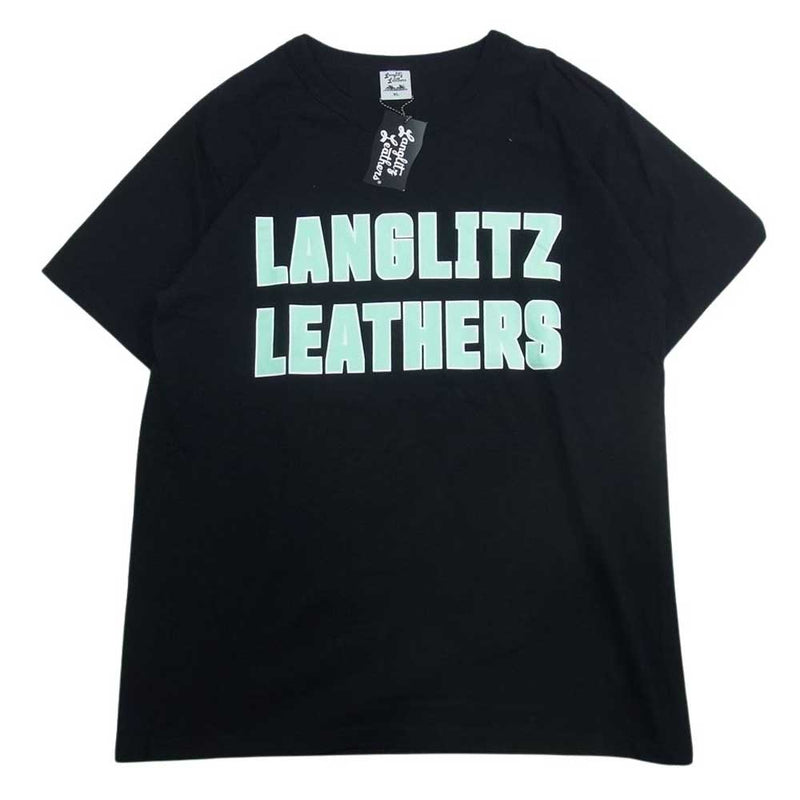 LANGLITZ LEATHERS ラングリッツレザーズ LLC-003 アメリカ製 LANGLITZ LEATHERS ロゴ プリント 半袖 Tシャツ ブラック系 XXL【美品】【中古】