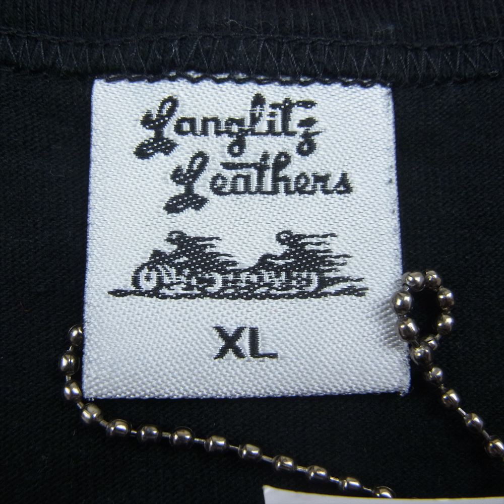 LANGLITZ LEATHERS ラングリッツレザーズ LLC-003 アメリカ製 LANGLITZ LEATHERS ロゴ プリント 半袖 Tシャツ ブラック系 XXL【美品】【中古】