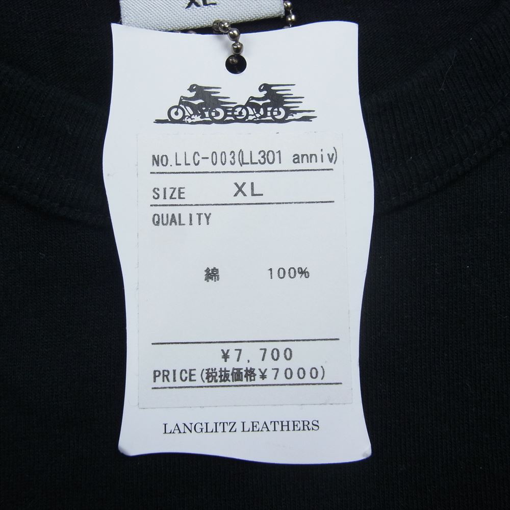 LANGLITZ LEATHERS ラングリッツレザーズ LLC-003 アメリカ製 LANGLITZ LEATHERS ロゴ プリント 半袖 Tシャツ ブラック系 XXL【美品】【中古】