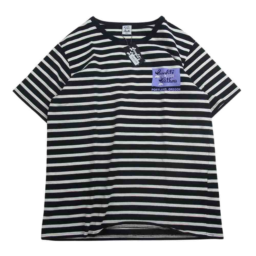LANGLITZ LEATHERS ラングリッツレザーズ LLC-001 ワンポイント プリント ボーダー 半袖 Tシャツ ブラック系 ホワイト系 XXL【美品】【中古】