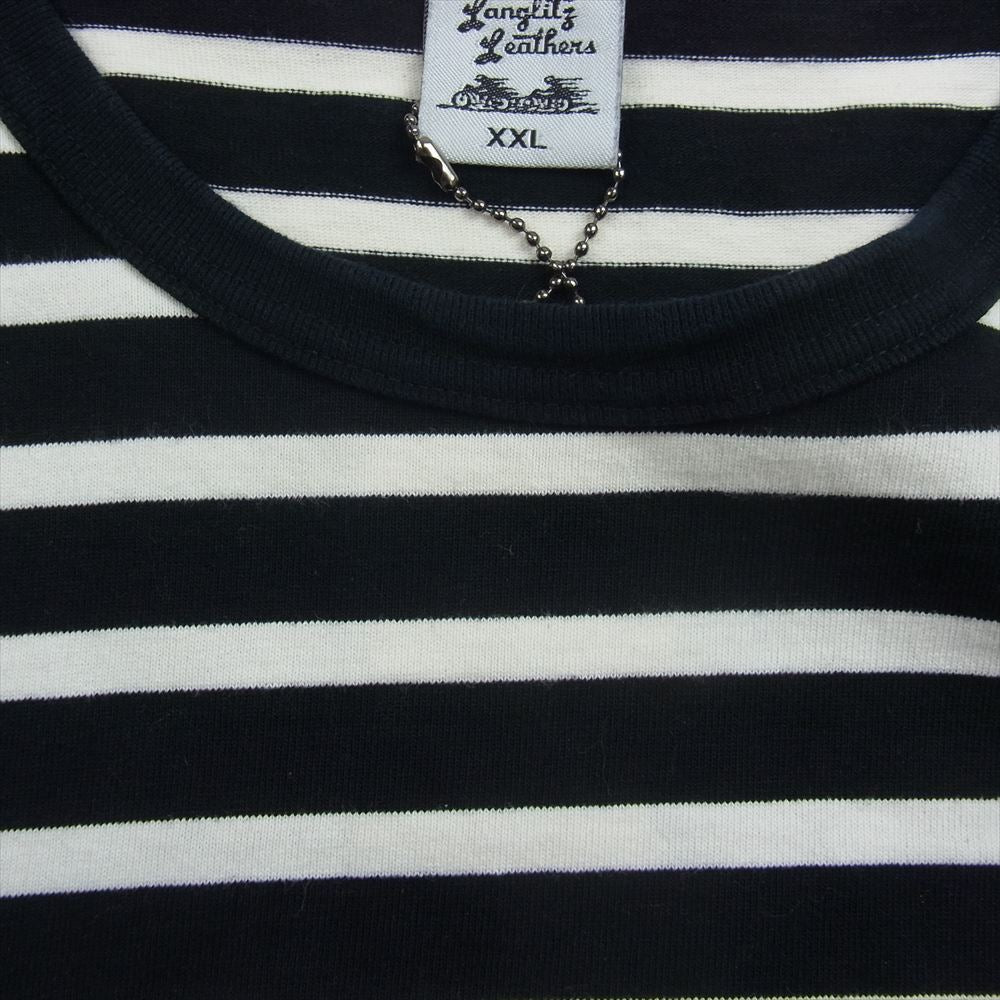 LANGLITZ LEATHERS ラングリッツレザーズ LLC-001 ワンポイント プリント ボーダー 半袖 Tシャツ ブラック系 ホワイト系 XXL【美品】【中古】
