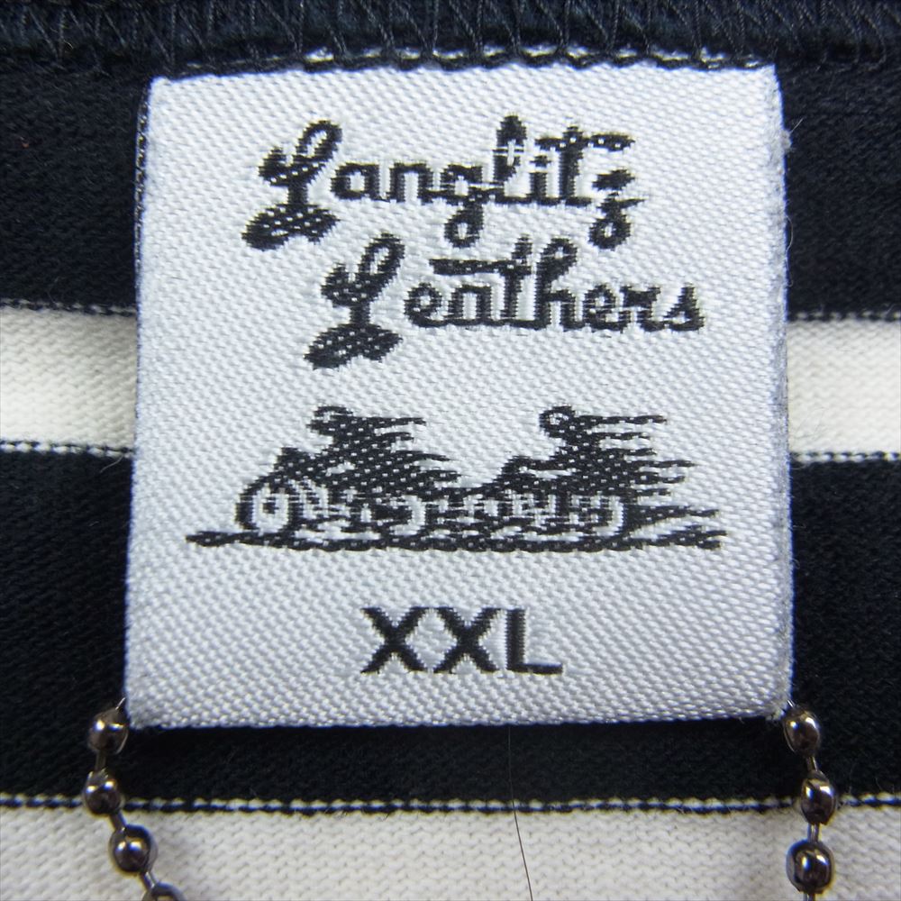 LANGLITZ LEATHERS ラングリッツレザーズ LLC-001 ワンポイント プリント ボーダー 半袖 Tシャツ ブラック系 ホワイト系 XXL【美品】【中古】