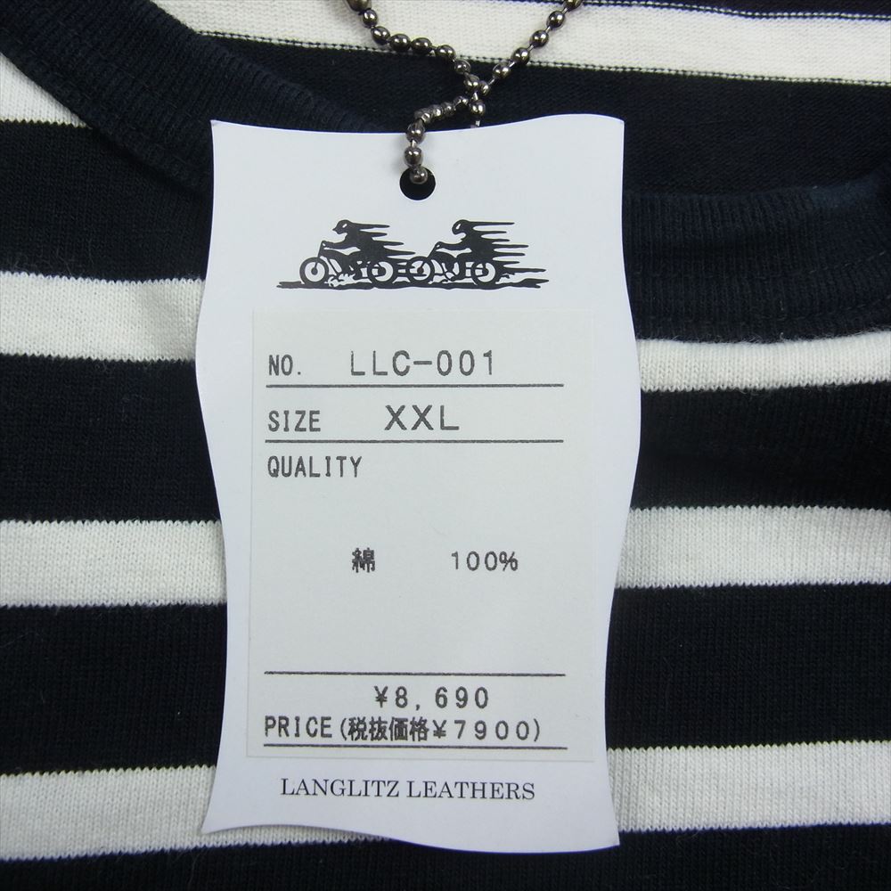 LANGLITZ LEATHERS ラングリッツレザーズ LLC-001 ワンポイント プリント ボーダー 半袖 Tシャツ ブラック系 ホワイト系 XXL【美品】【中古】