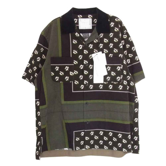 Sacai サカイ 21-02602M FLORAL PRINT SHIRT フローラル プリント コーデュロイ 半袖 シャツ カーキ系 2【中古】