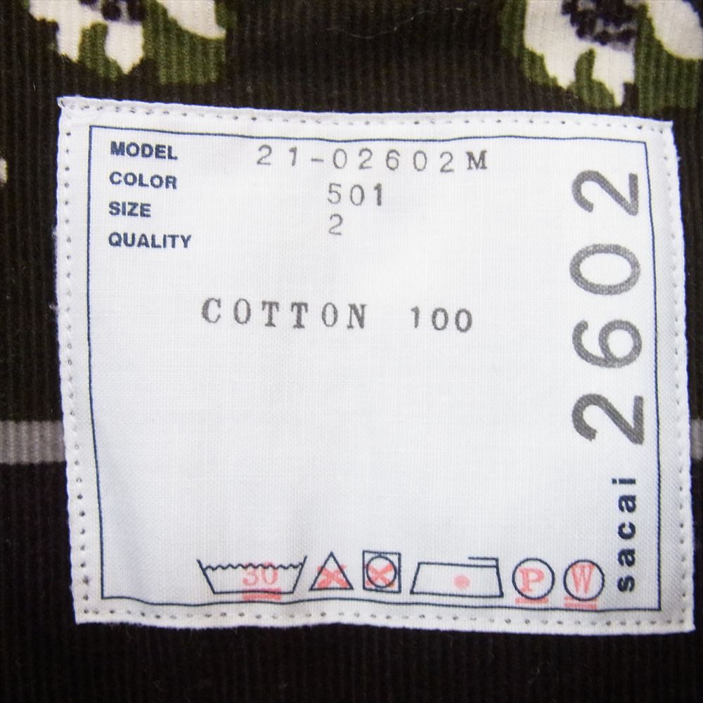 Sacai サカイ 21-02602M FLORAL PRINT SHIRT フローラル プリント コーデュロイ 半袖 シャツ カーキ系 2【中古】