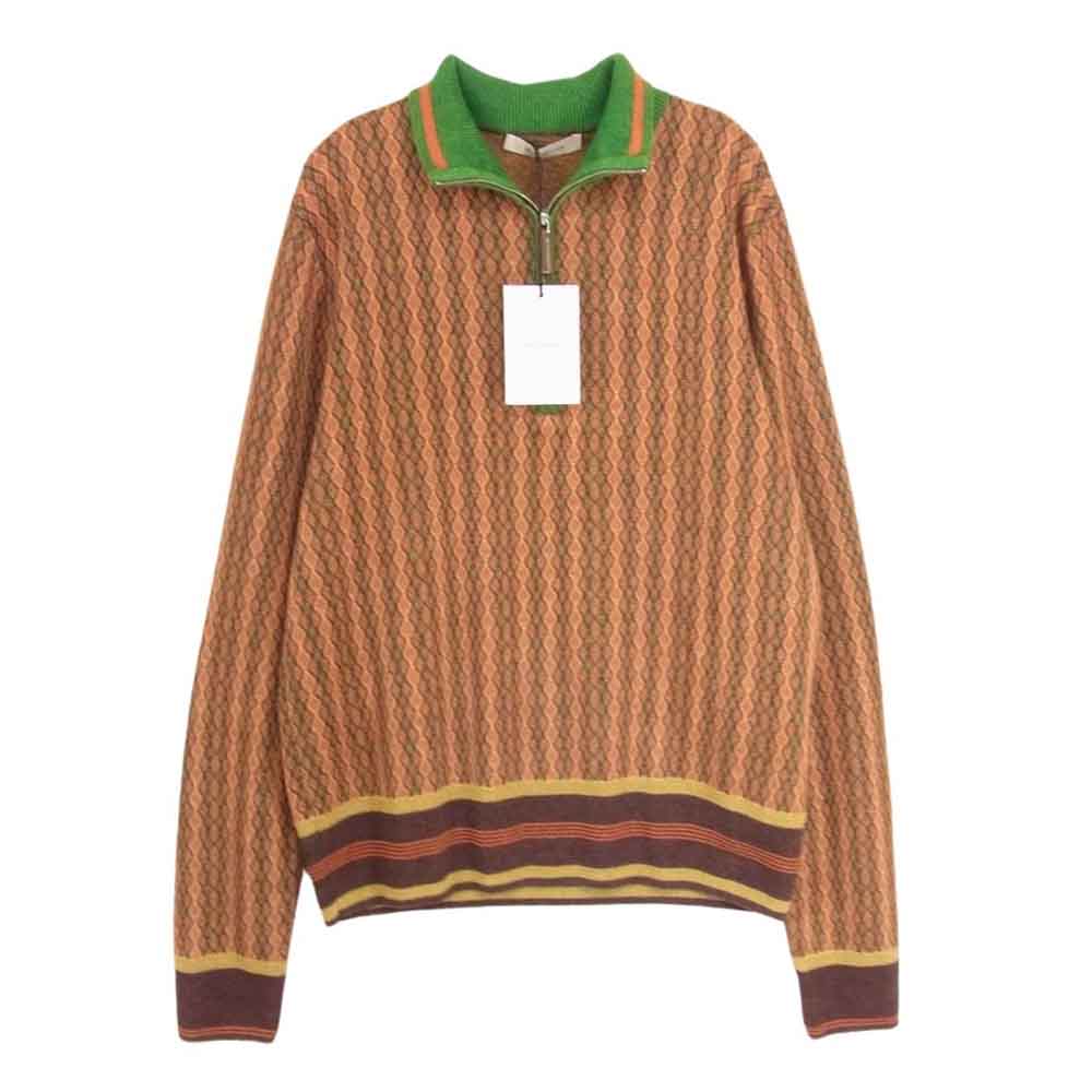 ウェールズボナー 22SS MS22KN01 Orchestre jacquard sweater オーケストラ ジャガード ハイネック ニット セーター オレンジ系 XS【中古】