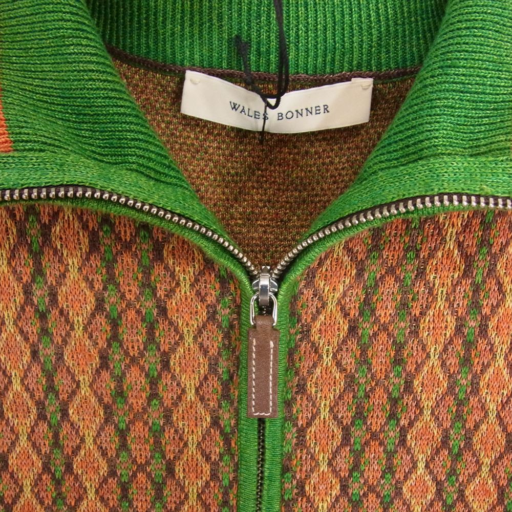ウェールズボナー 22SS MS22KN01 Orchestre jacquard sweater オーケストラ ジャガード ハイネック ニット セーター オレンジ系 XS【中古】