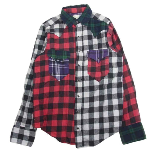 ロックマウント クレイジーパターン ネルチェック ウエスタン シャツ 黒ボタン マルチカラー系 14.5×32【中古】
