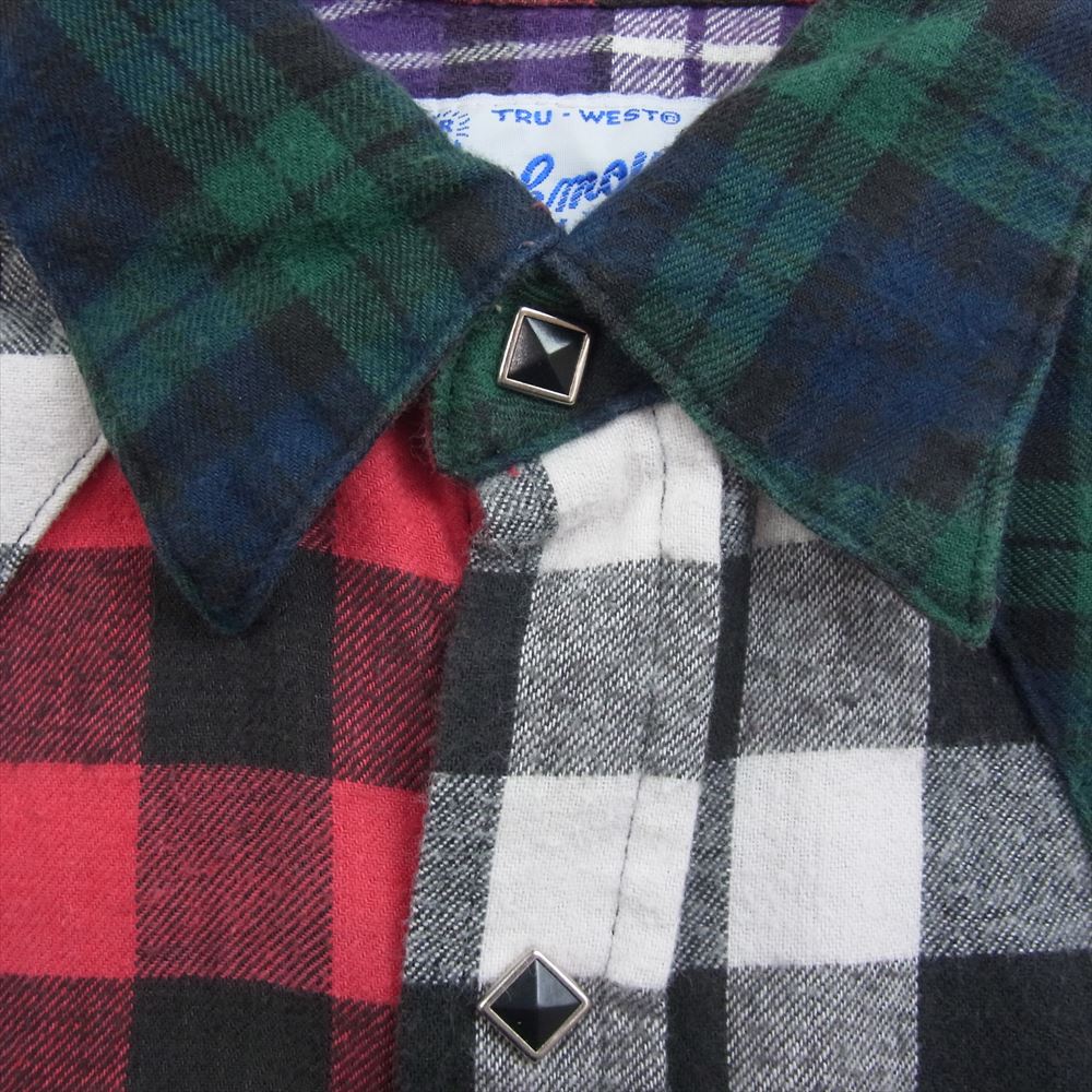 ロックマウント クレイジーパターン ネルチェック ウエスタン シャツ 黒ボタン マルチカラー系 14.5×32【中古】