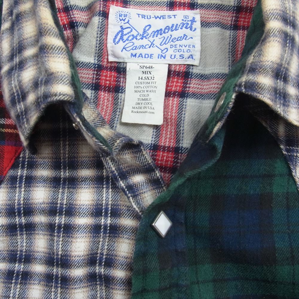 ロックマウント クレイジーパターン ネルチェック ウエスタン シャツ 白ボタン マルチカラー系 14.5×32【中古】