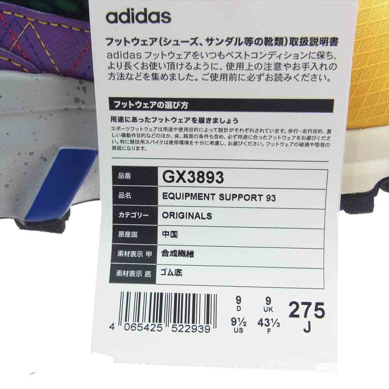 adidas アディダス GX3893 × Sean Wotherspoon EQT Support 93 Bold Gold/Red/Active Purple ショーン・ウェザースプーン EQT サポート 27.5cm【中古】