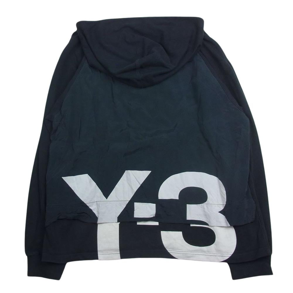 Y-3 Yohji Yamamoto ワイスリー ヨウジヤマモト 21SS GV6079 M SD RWTRY GFXHOOD バックロゴ ナイロン 切替 プルオーバー パーカー ブラック系 XL【中古】