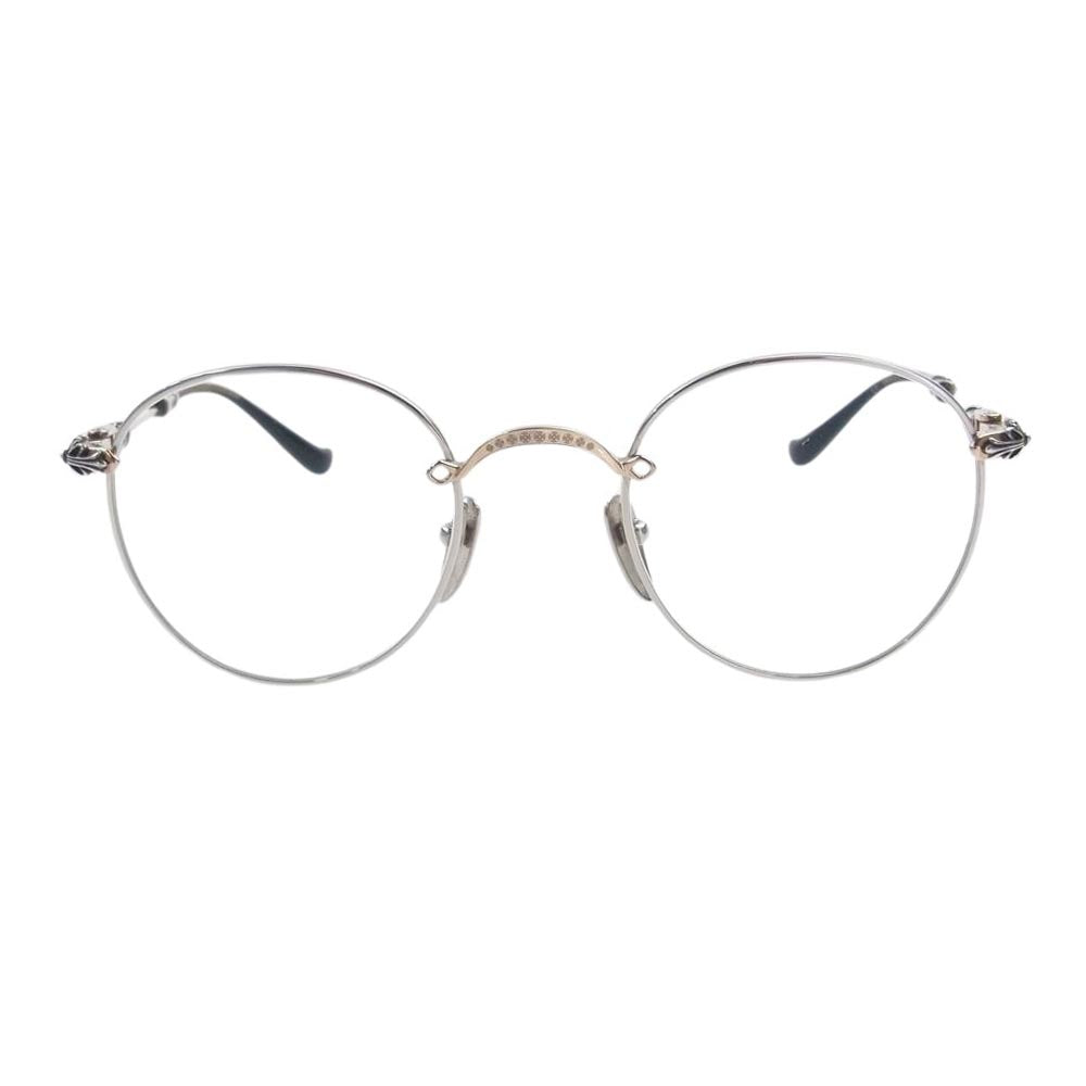 CHROME HEARTS クロムハーツ（原本無） 銀座店購入冊子付属 BUBBA-A クロステンプルメタルフレーム ラウンド メガネ 眼鏡 アイウェア シルバー系 ゴールド系 49□22-145【中古】