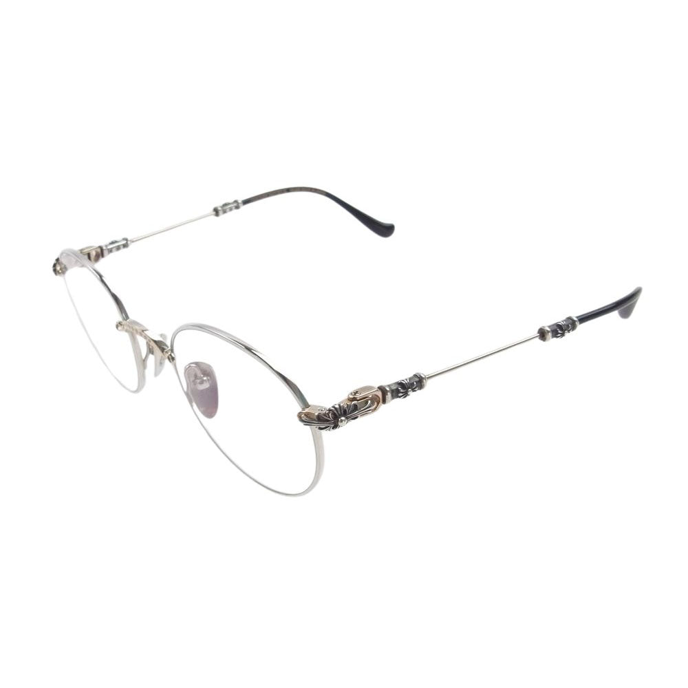 CHROME HEARTS クロムハーツ（原本無） 銀座店購入冊子付属 BUBBA-A クロステンプルメタルフレーム ラウンド メガネ 眼鏡 アイウェア シルバー系 ゴールド系 49□22-145【中古】