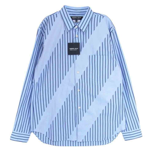 COMME des GARCONS HOMME DEUX コムデギャルソンオムドゥ AD2023 DL-B044-051-1-4 パッチワーク ストライプ 長袖 シャツ ブルー系 M【新古品】【未使用】【中古】