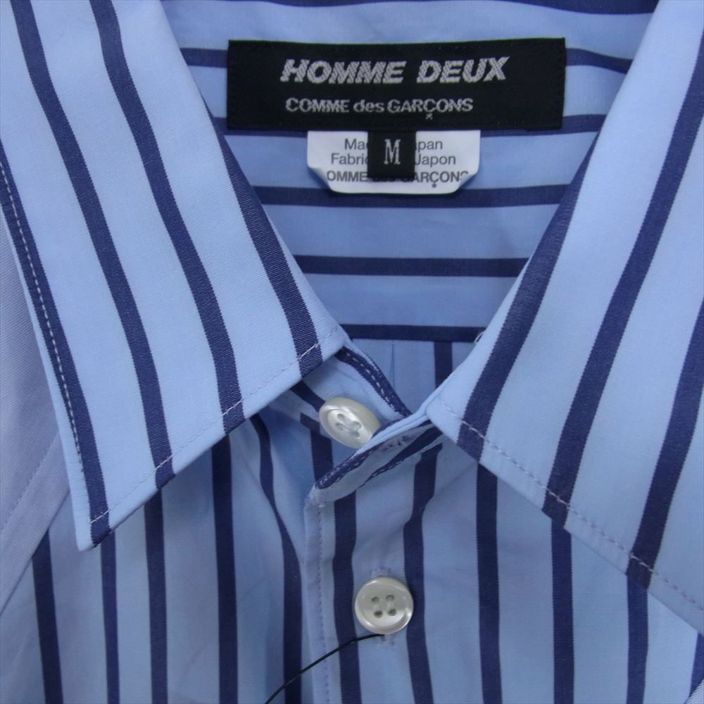 COMME des GARCONS HOMME DEUX コムデギャルソンオムドゥ AD2023 DL-B044-051-1-4 パッチワーク ストライプ 長袖 シャツ ブルー系 M【新古品】【未使用】【中古】