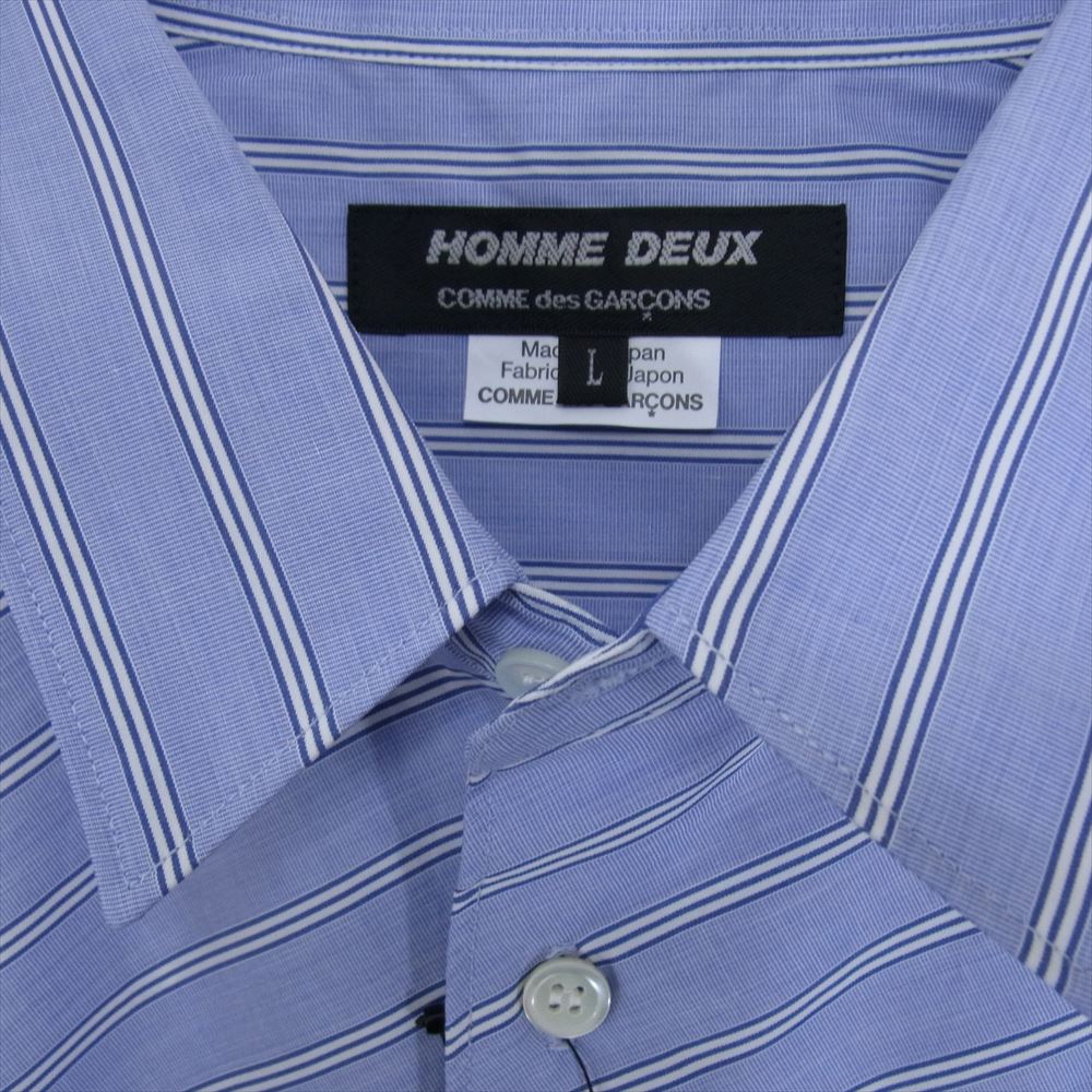 COMME des GARCONS HOMME DEUX コムデギャルソンオムドゥ AD2023 DL-B036-051-1-5 パッチワーク ストライプ 長袖 シャツ ブルー系 L【新古品】【未使用】【中古】