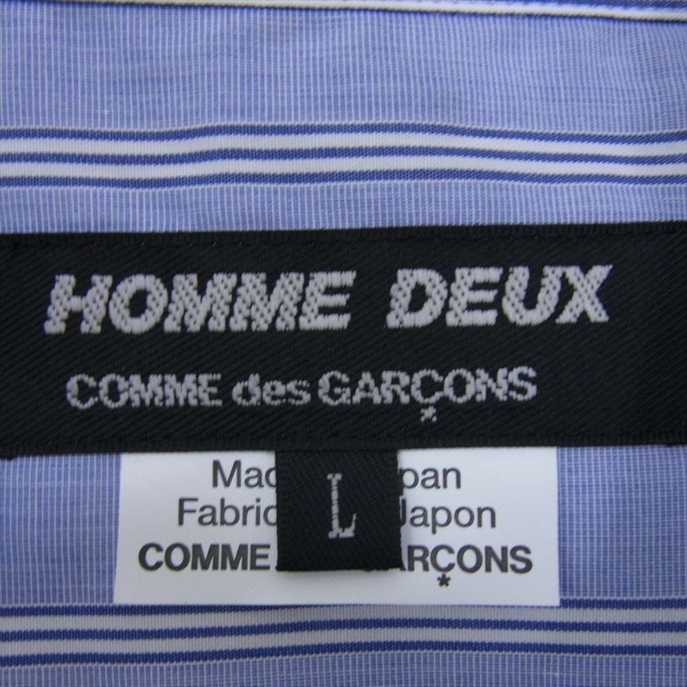 COMME des GARCONS HOMME DEUX コムデギャルソンオムドゥ AD2023 DL-B036-051-1-5 パッチワーク ストライプ 長袖 シャツ ブルー系 L【新古品】【未使用】【中古】